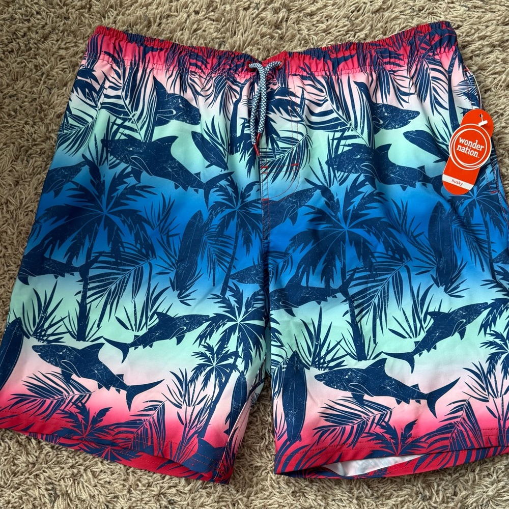 Wonder Nation Boys Quick-Dry Swim Shorts With UPF 50+ Size: Husky XL (14-16)
